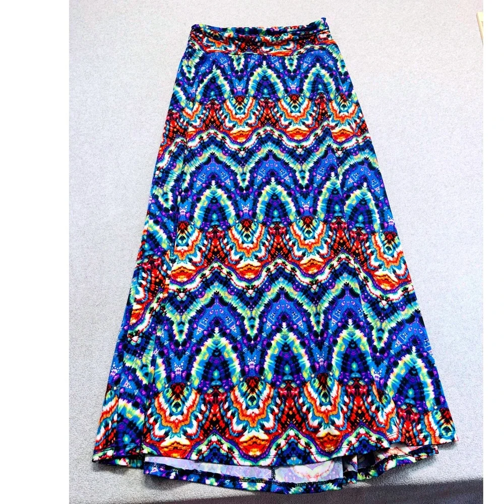Counterparts Signature Studio M USA Colorful Abstract Maxi Skirt Pull On Boho